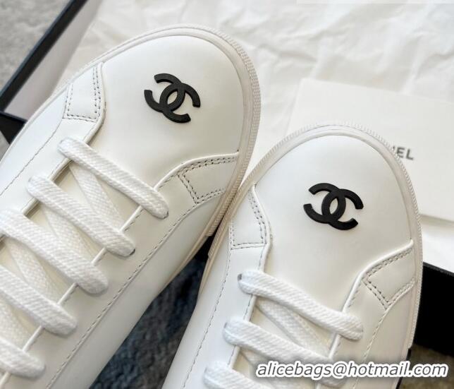 Top Design Chanel Vintage CC Calfskin Sneakers White/Black 403101