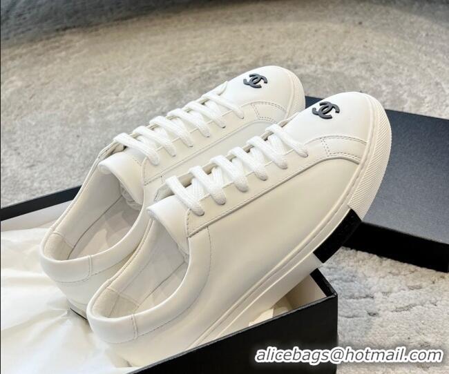 Top Design Chanel Vintage CC Calfskin Sneakers White/Black 403101