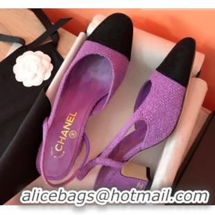 Pretty Style Chanel Tweed Slingbacks Pumps 6.5cm Heel G31318 Purple