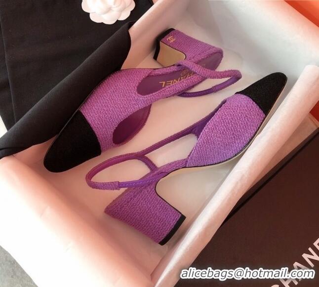 Pretty Style Chanel Tweed Slingbacks Pumps 6.5cm Heel G31318 Purple