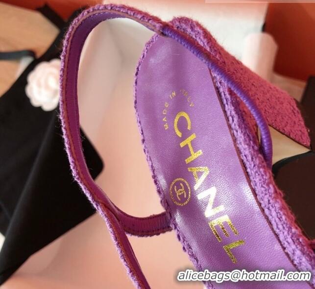 Pretty Style Chanel Tweed Slingbacks Pumps 6.5cm Heel G31318 Purple