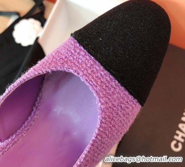 Pretty Style Chanel Tweed Slingbacks Pumps 6.5cm Heel G31318 Purple