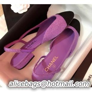 Top Grade Chanel Tweed Slingbacks Flat G31319 Purple