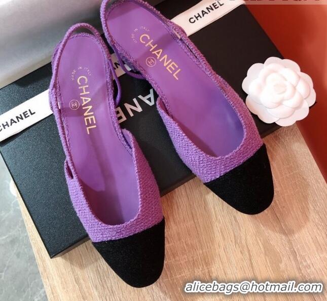 Top Grade Chanel Tweed Slingbacks Flat G31319 Purple