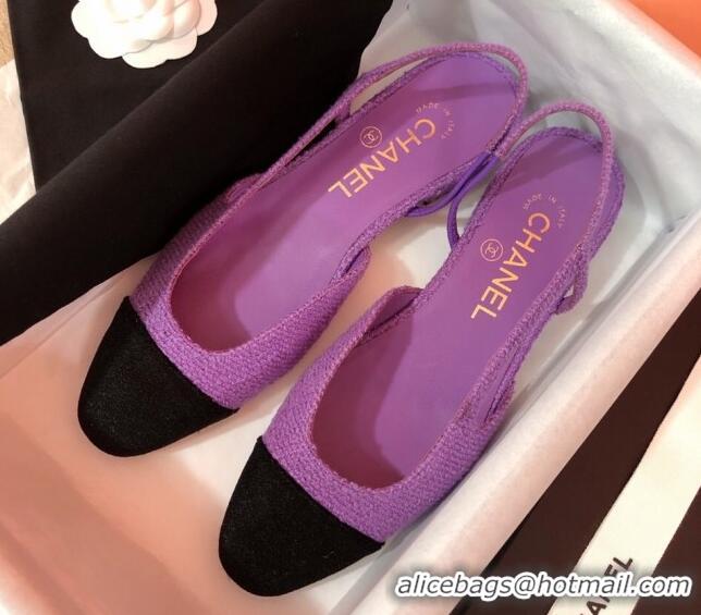 Top Grade Chanel Tweed Slingbacks Flat G31319 Purple