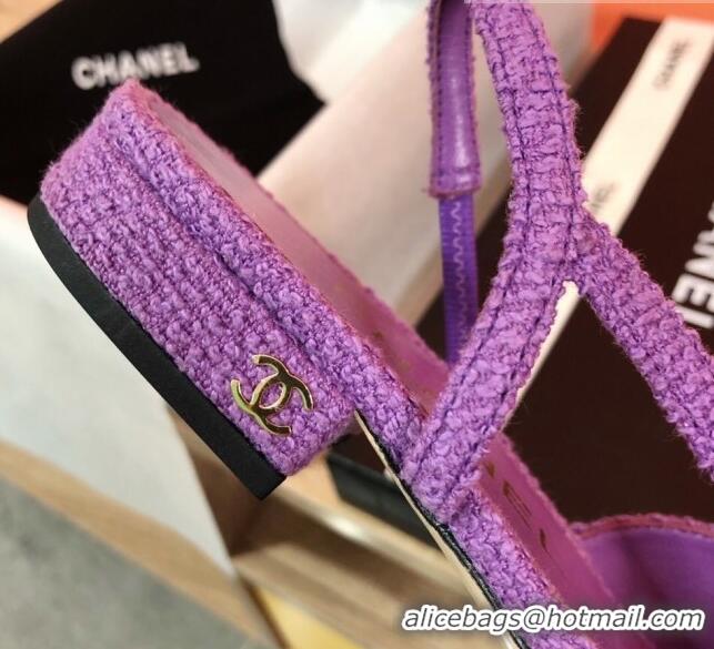 Top Grade Chanel Tweed Slingbacks Flat G31319 Purple