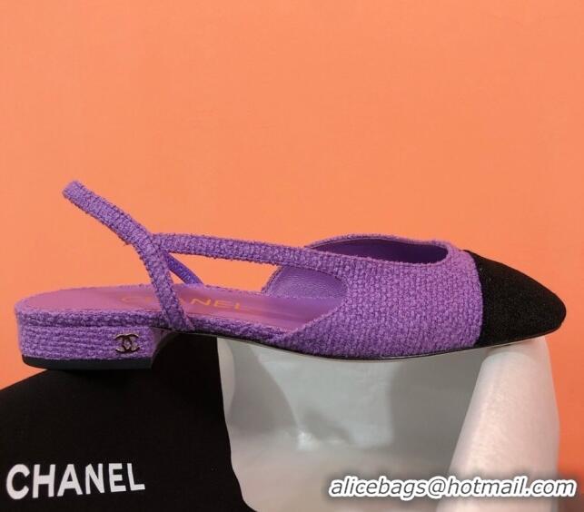 Top Grade Chanel Tweed Slingbacks Flat G31319 Purple