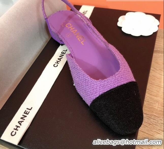 Top Grade Chanel Tweed Slingbacks Flat G31319 Purple