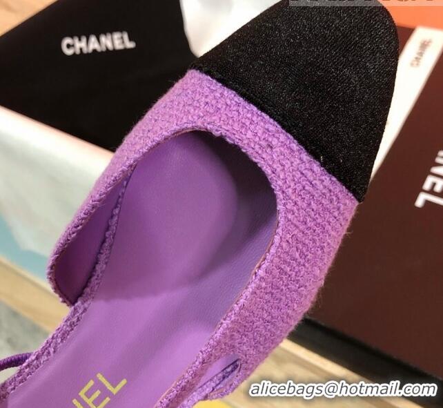 Top Grade Chanel Tweed Slingbacks Flat G31319 Purple