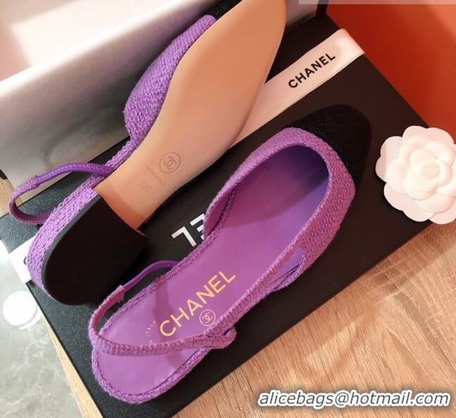 Top Grade Chanel Tweed Slingbacks Flat G31319 Purple