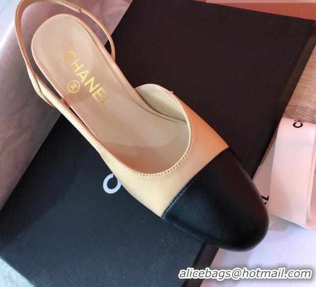 Durable Chanel Goatskin Slingbacks Pumps 6.5cm Heel G31318 Beige/Black