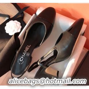 Classic Hot Chanel Goatskin and Patent Leather Slingbacks Pumps 6.5cm Heel G31318 Black