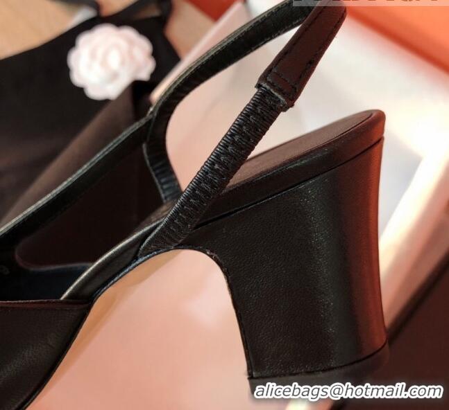 Classic Hot Chanel Goatskin and Patent Leather Slingbacks Pumps 6.5cm Heel G31318 Black