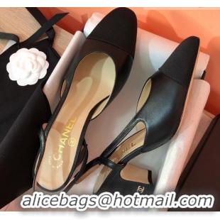 Best Grade Chanel Goatskin & Grosgrain Slingbacks Pumps 6.5cm Heel G31318 Black