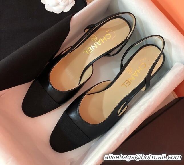 Best Grade Chanel Goatskin & Grosgrain Slingbacks Pumps 6.5cm Heel G31318 Black