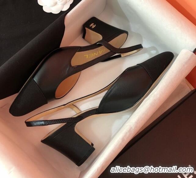 Best Grade Chanel Goatskin & Grosgrain Slingbacks Pumps 6.5cm Heel G31318 Black