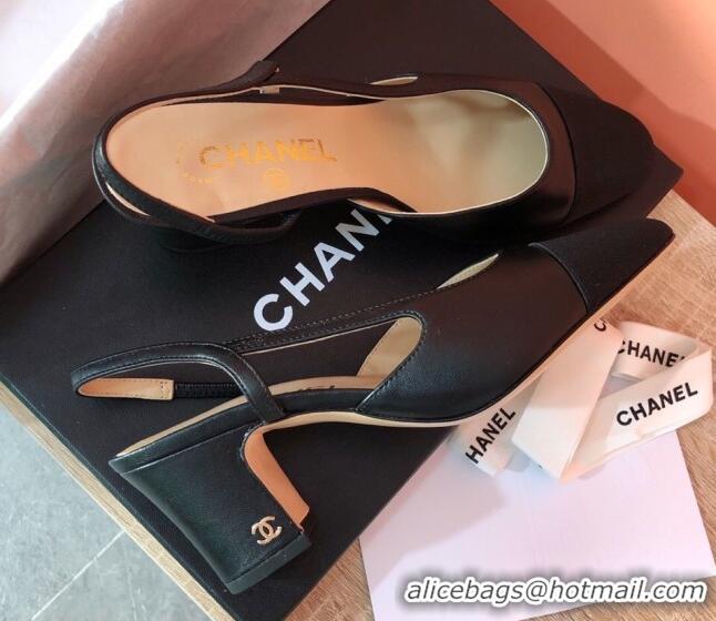 Best Grade Chanel Goatskin & Grosgrain Slingbacks Pumps 6.5cm Heel G31318 Black