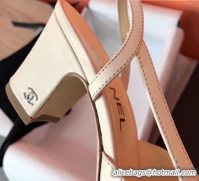 Good Quality Chanel Goatskin & Grosgrain Slingbacks Pumps 6.5cm Heel G31318 Beige/Blue