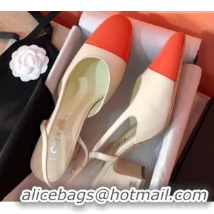 Luxury Chanel Goatskin Slingbacks Pumps 6.5cm Heel G31318 Beige/Orange