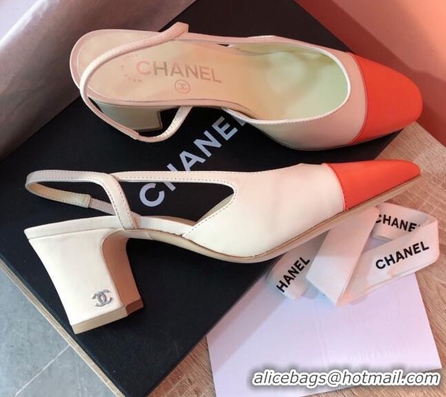 Luxury Chanel Goatskin Slingbacks Pumps 6.5cm Heel G31318 Beige/Orange