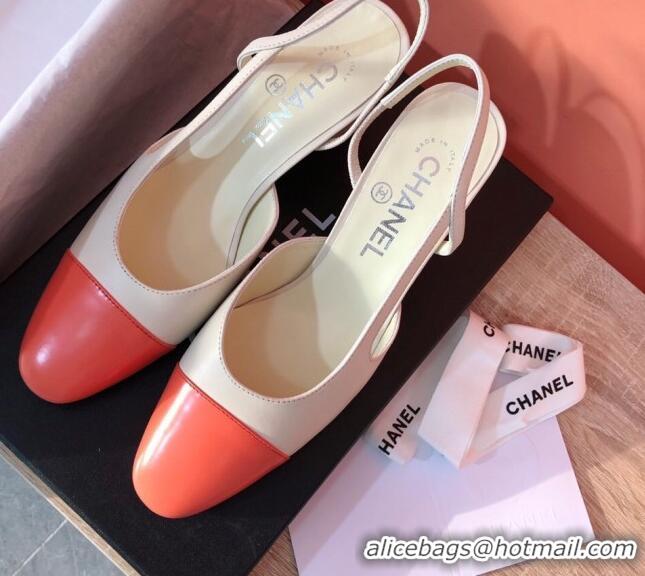 Luxury Chanel Goatskin Slingbacks Pumps 6.5cm Heel G31318 Beige/Orange