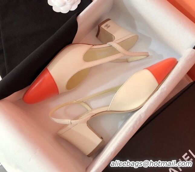 Luxury Chanel Goatskin Slingbacks Pumps 6.5cm Heel G31318 Beige/Orange