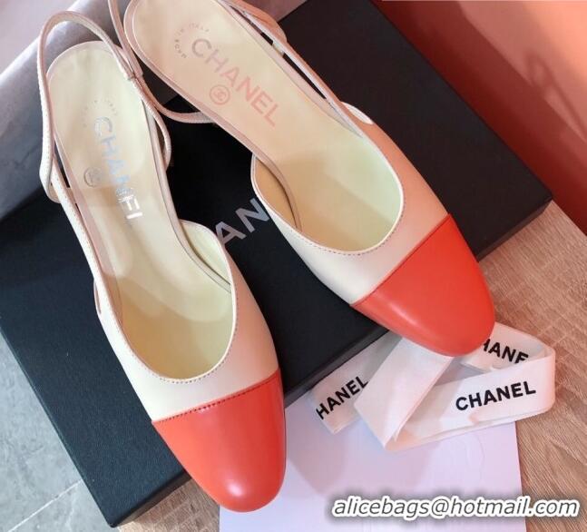 Luxury Chanel Goatskin Slingbacks Pumps 6.5cm Heel G31318 Beige/Orange