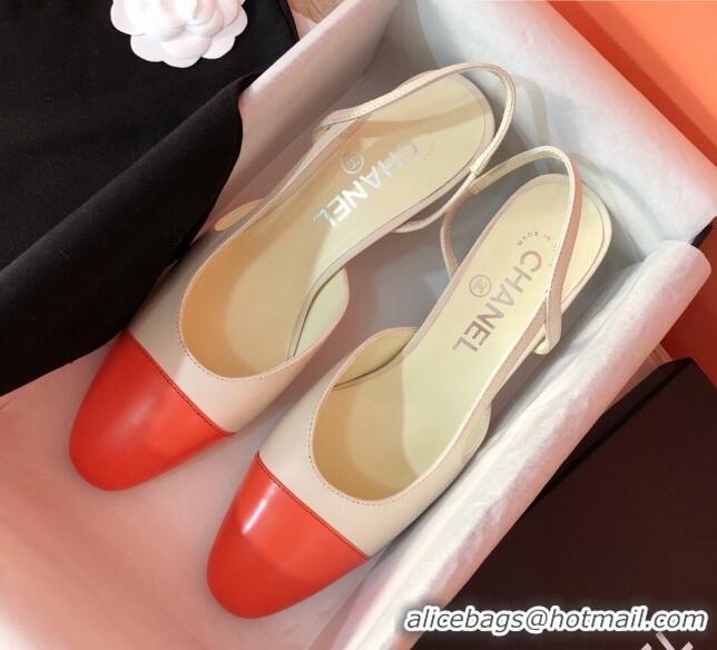 Luxury Chanel Goatskin Slingbacks Pumps 6.5cm Heel G31318 Beige/Orange