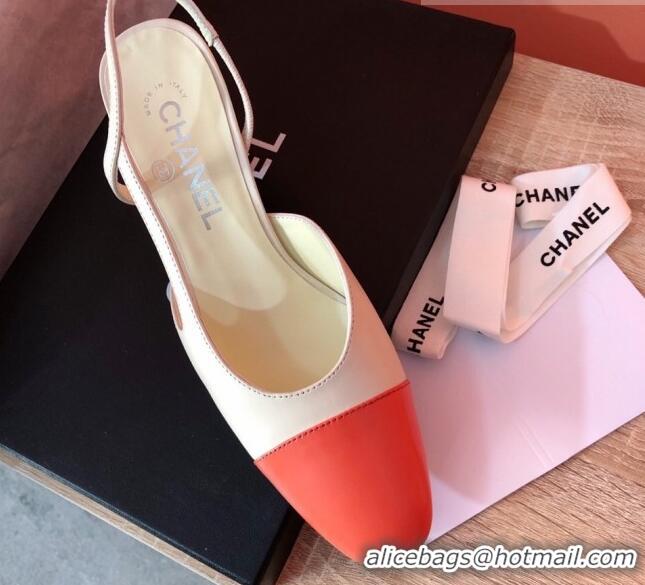 Luxury Chanel Goatskin Slingbacks Pumps 6.5cm Heel G31318 Beige/Orange