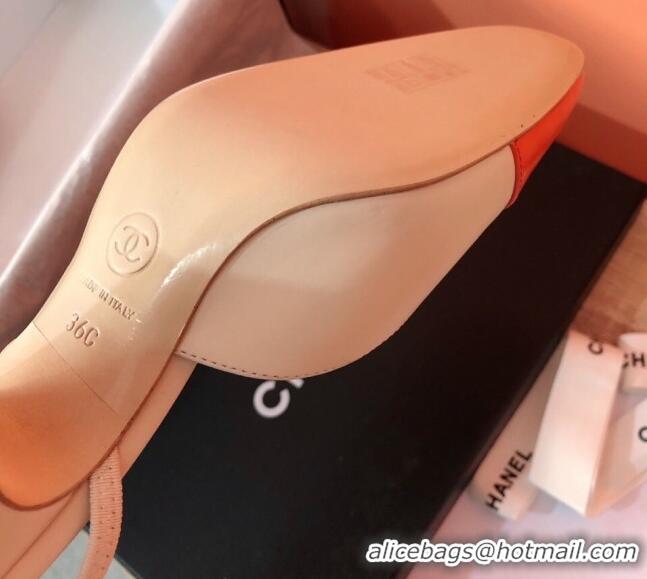 Luxury Chanel Goatskin Slingbacks Pumps 6.5cm Heel G31318 Beige/Orange