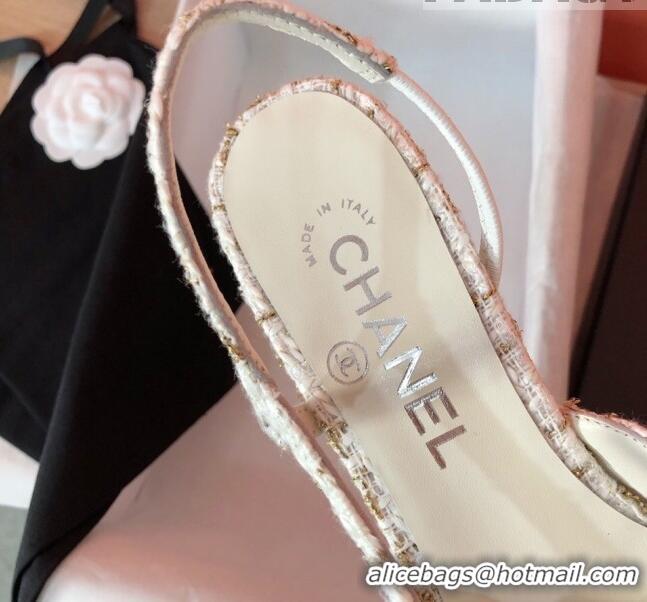 Hot Style Chanel Tweed Slingbacks Pumps 6.5cm Heel G31318 CH42601 White