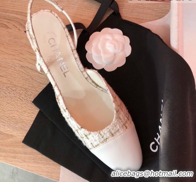 Hot Style Chanel Tweed Slingbacks Pumps 6.5cm Heel G31318 CH42601 White