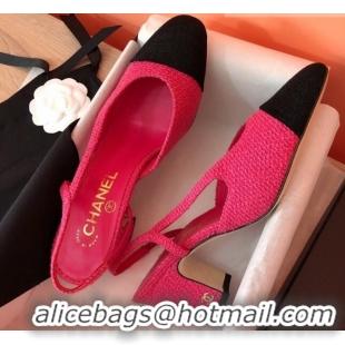 Stylish Chanel Tweed Slingbacks Pumps 6.5cm Heel G31318 Hot Pink/Black