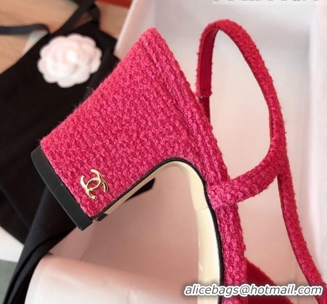 Stylish Chanel Tweed Slingbacks Pumps 6.5cm Heel G31318 Hot Pink/Black