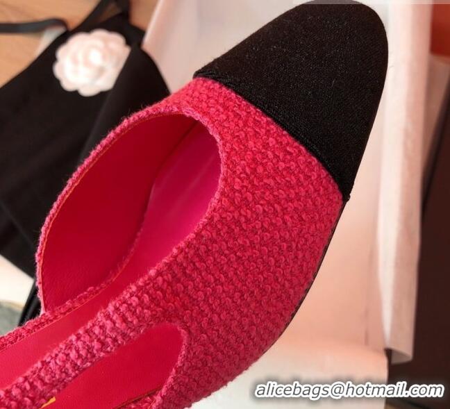 Stylish Chanel Tweed Slingbacks Pumps 6.5cm Heel G31318 Hot Pink/Black