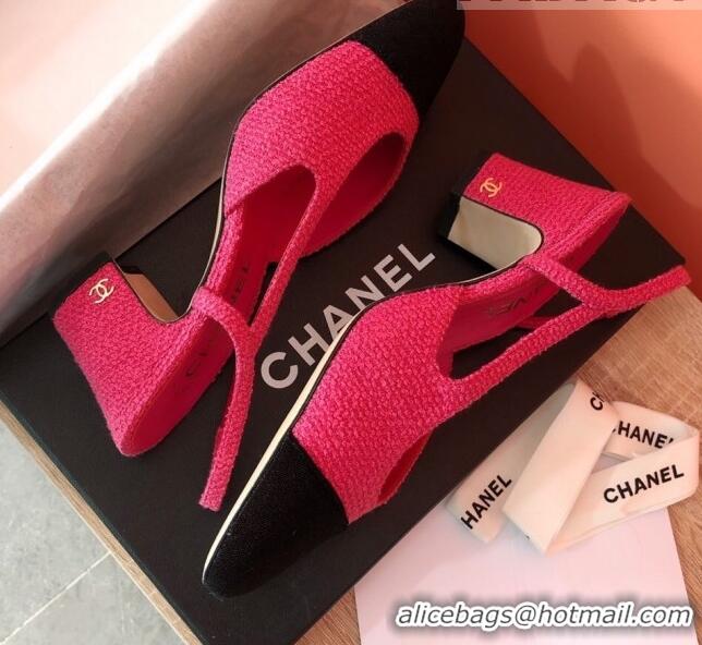 Stylish Chanel Tweed Slingbacks Pumps 6.5cm Heel G31318 Hot Pink/Black