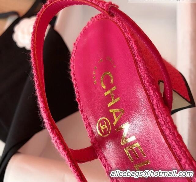 Stylish Chanel Tweed Slingbacks Pumps 6.5cm Heel G31318 Hot Pink/Black