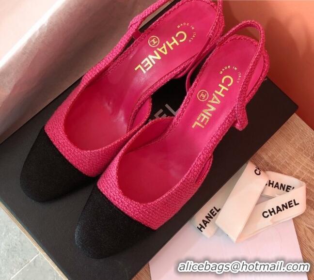 Stylish Chanel Tweed Slingbacks Pumps 6.5cm Heel G31318 Hot Pink/Black