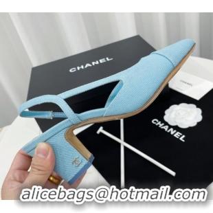 Sophisticated Chanel Fabric Slingbacks Pumps 6.5cm Heel G31318 Blue