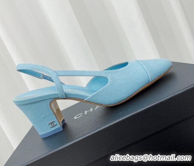 Sophisticated Chanel Fabric Slingbacks Pumps 6.5cm Heel G31318 Blue