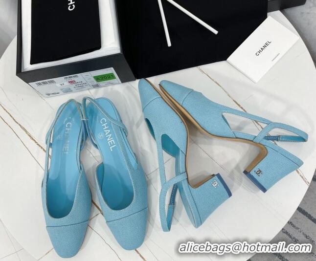 Sophisticated Chanel Fabric Slingbacks Pumps 6.5cm Heel G31318 Blue