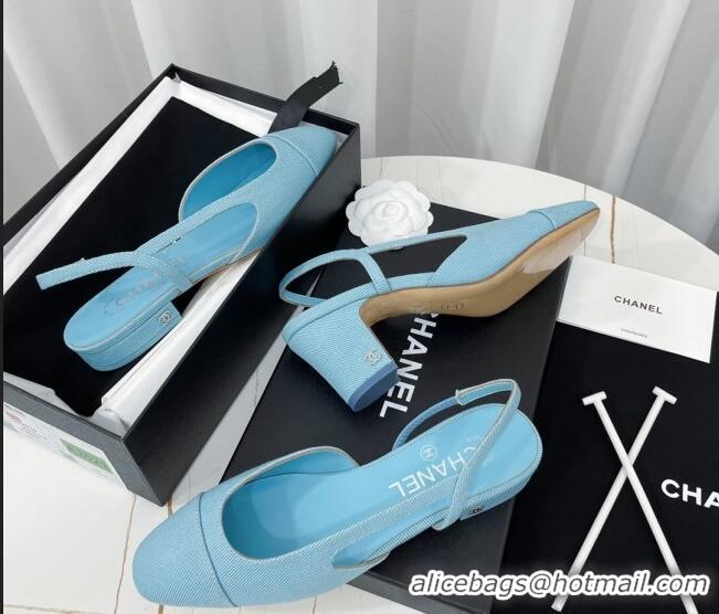 Sophisticated Chanel Fabric Slingbacks Pumps 6.5cm Heel G31318 Blue