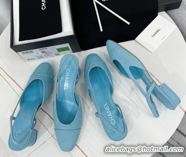 Sophisticated Chanel Fabric Slingbacks Pumps 6.5cm Heel G31318 Blue