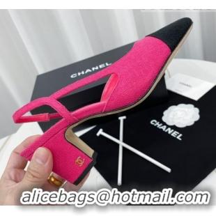 Shop Duplicate Chanel Fabric Slingbacks Pumps 6.5cm Heel G31318 Rosy/Black