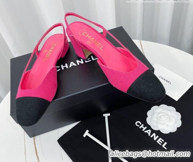 Shop Duplicate Chanel Fabric Slingbacks Pumps 6.5cm Heel G31318 Rosy/Black