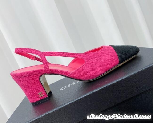 Shop Duplicate Chanel Fabric Slingbacks Pumps 6.5cm Heel G31318 Rosy/Black