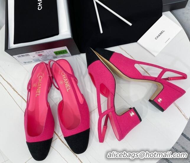 Shop Duplicate Chanel Fabric Slingbacks Pumps 6.5cm Heel G31318 Rosy/Black