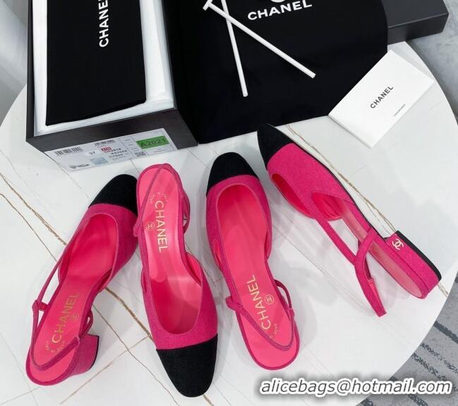 Shop Duplicate Chanel Fabric Slingbacks Pumps 6.5cm Heel G31318 Rosy/Black