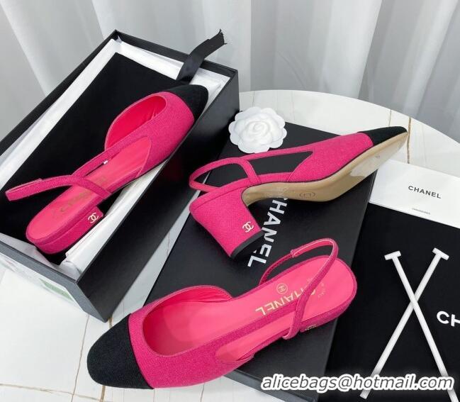 Shop Duplicate Chanel Fabric Slingbacks Pumps 6.5cm Heel G31318 Rosy/Black