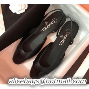 1:1 aaaaa Chanel Goatskin & Patent Leather Slingbacks Flat G31319 Black